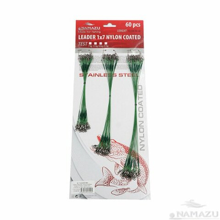 Поводок стальной 15см test-11кг Namazu Leader 1x7 Nylon Coated Green