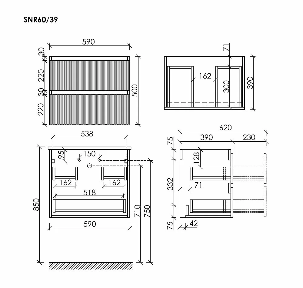 Тумба с раковиной Sancos Snob R SNR60/39SM/CN7025 Doha Soft