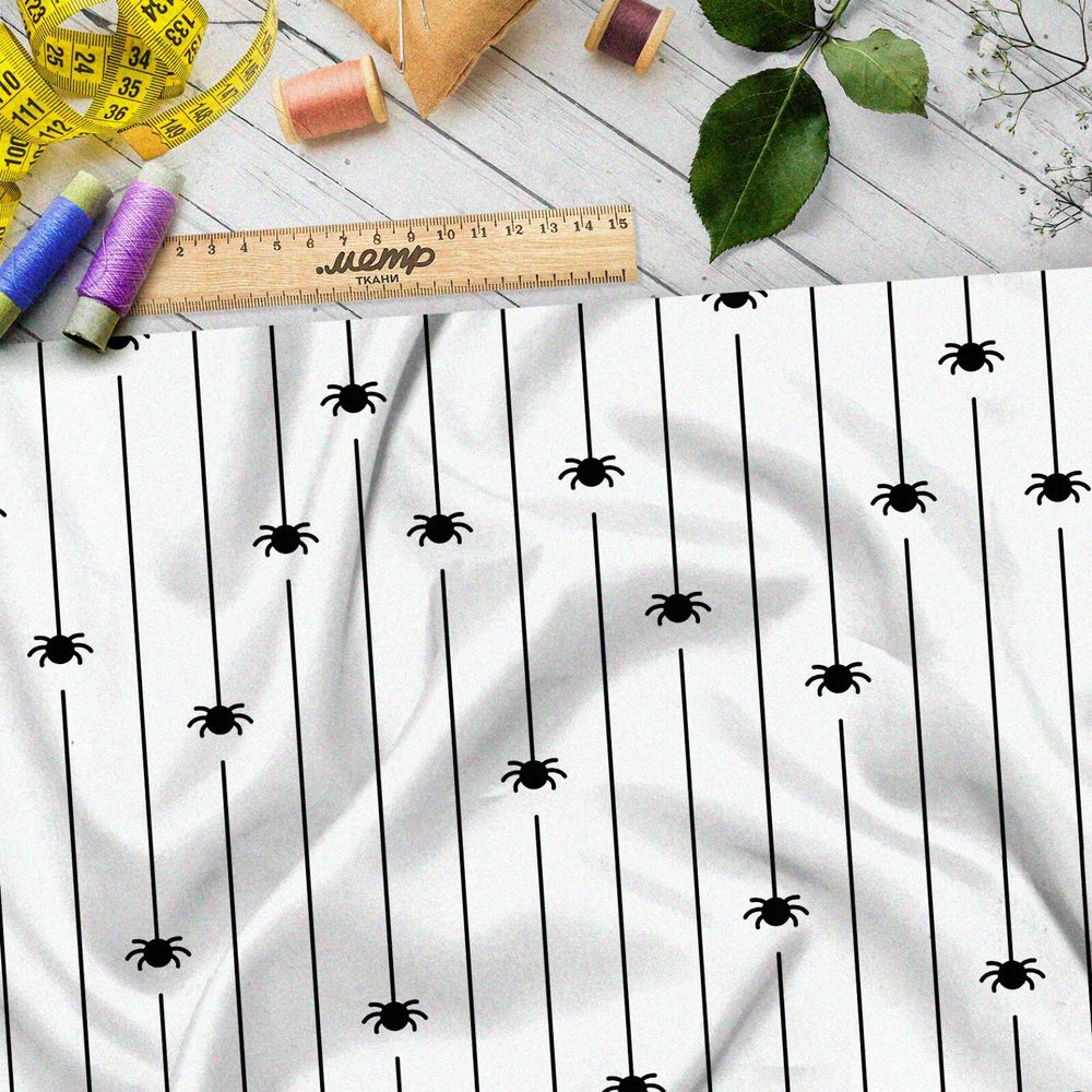 Ткань штапель мелкие пауки на паутинке