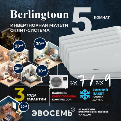 Инверторная мульти сплит-система Berlingtoun на 5 комнат (20м2x3 + 30м2x2) BMO-42/5AIN1/BMI-07AIN1x3 + BMI-09AIN1x2