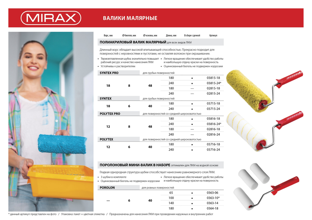 MIRAX ПОРОЛОН, 40 х 140 мм, бюгель 6 мм, 3 шубки + ручка, для водорастворимых ЛКМ, малярный валик в наборе (0363-14)