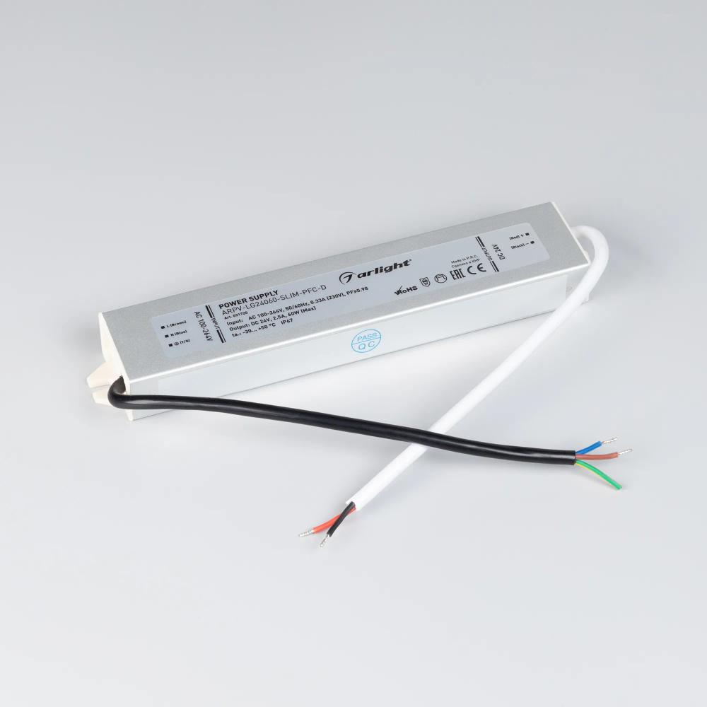 Блок питания ARPV-LG24060-SLIM-PFC-D (24V, 2.5A, 60W) (Arlight, IP67 Металл, 5 лет) 031720
