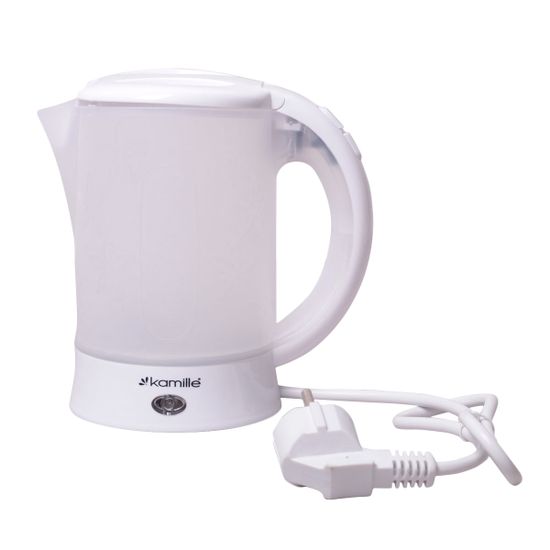 Чайник 0,6 л. электрический пластиковый Kamille KM-1718A белый-матовый c чашками и ложками