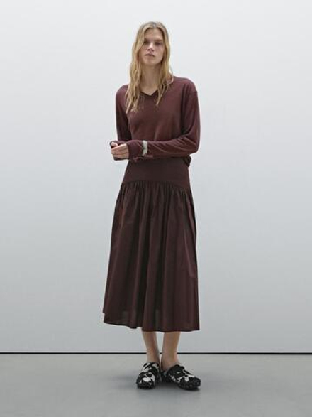 Massimo Dutti Свитер из 100% льняной ткани, гранатовый