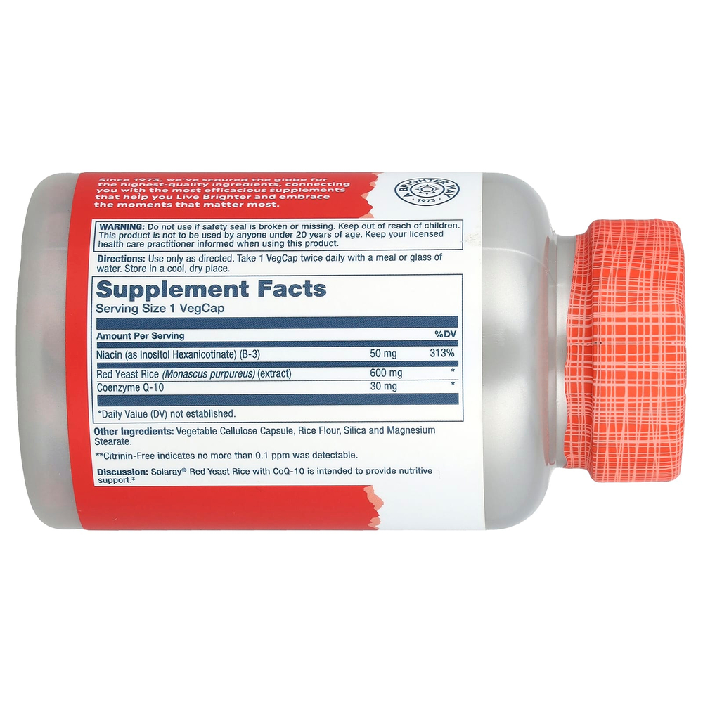 Solaray, коэнзим Q10 из красного ферментированного риса, 90 растительных капсул