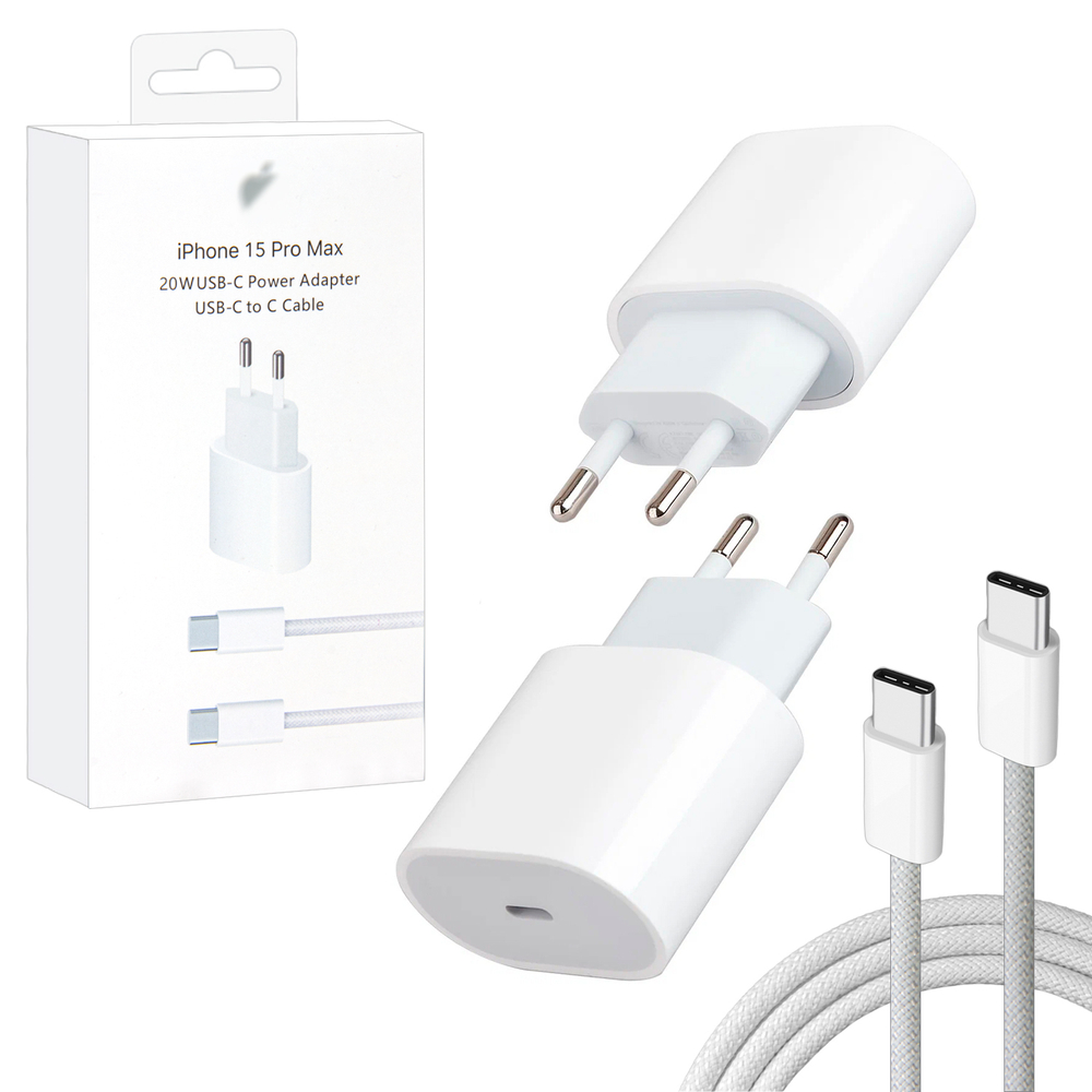 Сетевой адаптер питания USB-C PD 35W (белый) с лого + кабель TypeC-TypeC