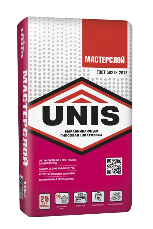 Шпатлёвка UNIS МАСТЕРСЛОЙ гипсовая толстослойная   18 кг
