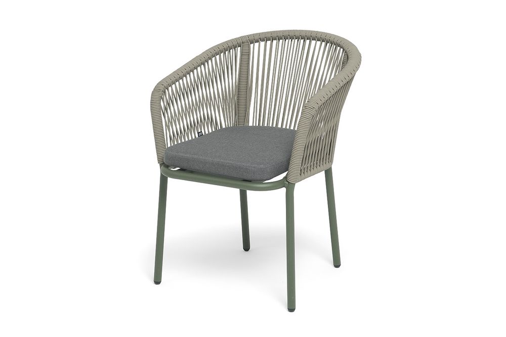 "Марсель" стул плетеный из роупа, каркас алюминий серый (RAL7022) муар, роуп серый меланж круглый tex, ткань темно-серая 027