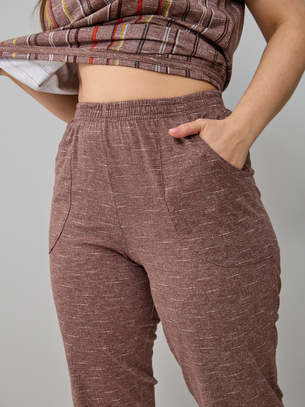 Пижама с бриджами КД-61/рогожкакоричневый-цепочка