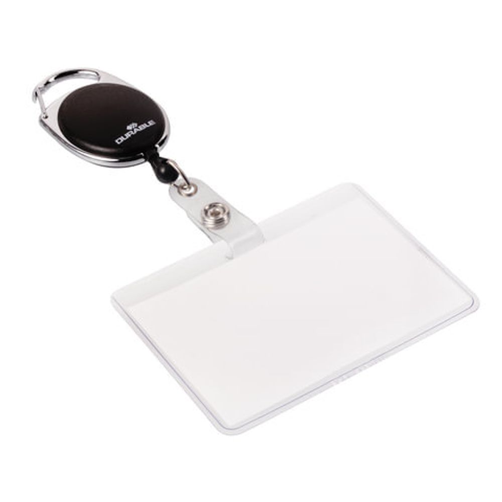 Держатели-рулетки для бейджей с кнопкой, КОМПЛЕКТ 10 шт., черные, DURABLE (Германия), 8324-01