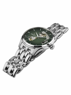 Швейцарские механические наручные мужские часы с автоподзаводом Hamilton Jazzmaster Open Heart Auto H32705160 с циферблатом насыщенного зеленого цвета с градиентным эффектом