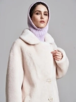 Шуба чебурашка длинная из овечьей шерсти, жемчужная, SilverFox