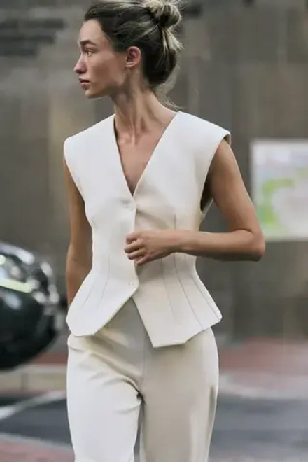 ZARA БРЮКИ ИЗ ИНТРЕЛОКА С ЗАСТЕЖКОЙ-МОЛНИЕЙ, ЭКРЮ