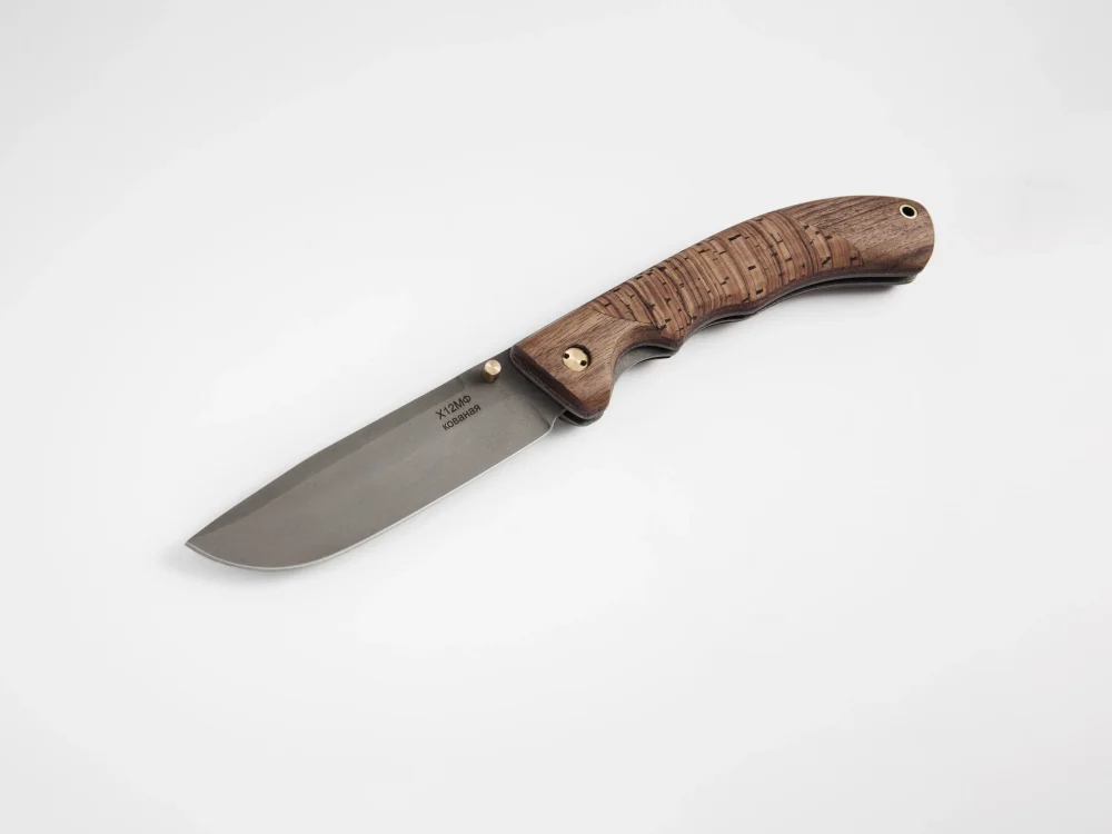 Складной нож "Охотник", сталь Х12МФ, рукоять береста/орех