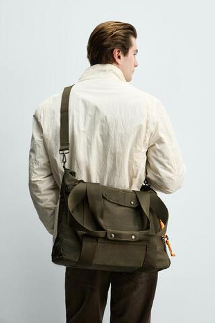 ZARA НЕЙЛОНОВЫЙ ШОПЕР, ЗЕЛЕНЫЙ ХАКИ