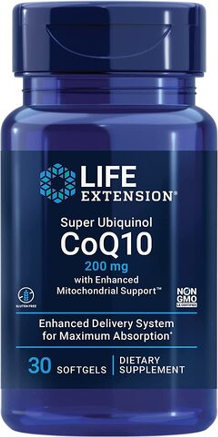 Life Extension, Супер убихинол CoQ10 с улучшенной поддержкой митохондрий, Super Ubiquinol CoQ10 with Enhanced Mitochondrial Support 200 mg, 30 капсул