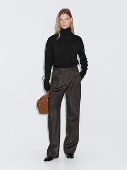 Massimo Dutti Брюки из меланжевой ткани с выточками, черный