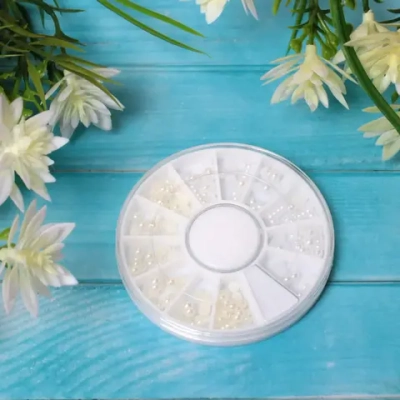 Украшение для нейл-арта «Nail Art Design», бусинки, цвет белый и жемчужный, в пакете, 6*6см