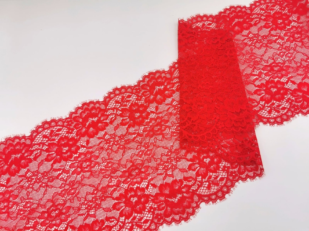 Кружево шантильи с ресничками, 23 см, красное, м (Арт: SK-2008)