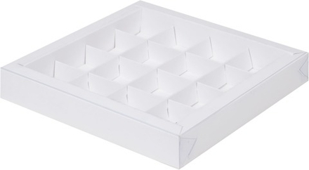 Коробка для конфет 16 шт с прозрачной крышкой белая, 20х20х3 см