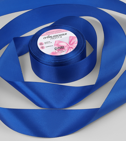Лента атласная, цвет синий, ширина 4 см