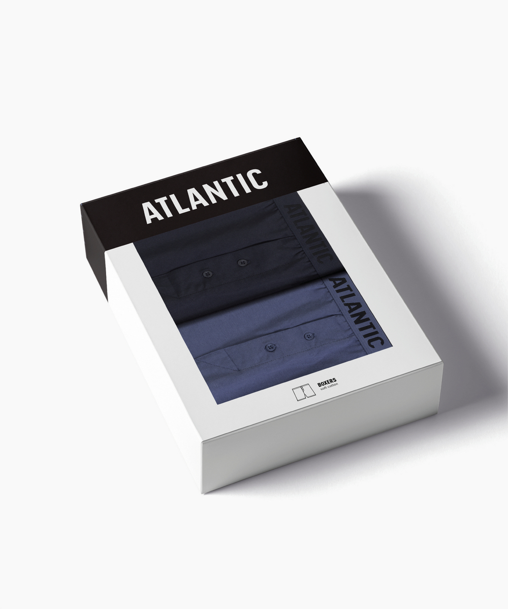 Мужские трусы боксеры Atlantic, набор из 2 шт., хлопок, светлый деним + темно-синий, 2MBX-025