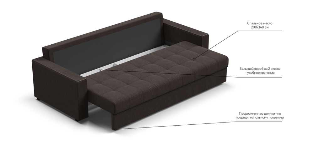 Диван Атланта НПБ 120 рогожка Malmo шоколад