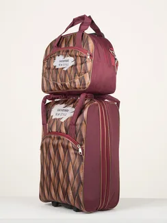 Чемодан малый 20" с сумкой, отдел на молнии, наружный карман, с расширением, цвет коричневый