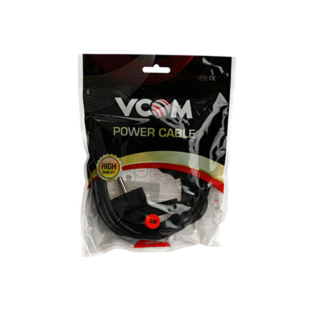 Кабель компьютер - розетка 220V ( угловая Евровилка) "VDE"; 3G*0,5mm2 VCOM; CE021-CU0.5-3; 3,0 м