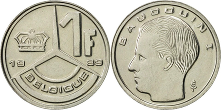 Бельгия 1 франк, 1989 - 1993 BELGIQUE XF