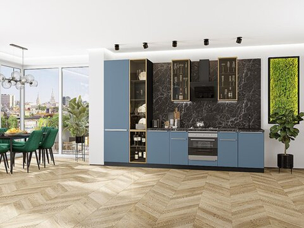 Прямая модульная кухня Фьюжн-08 Silky Blue - Graphite 2340*3400*600