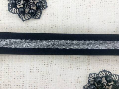 Резинка тканая, ш. 2,5 см, чёрный с серебром