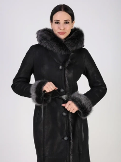 Дубленка зимняя натуральная с капюшоном длинная и теплая