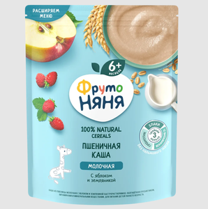 КАША ФРУТОНЯНЯ МОЛОЧНАЯ ПШЕНИЧНАЯ ЯБЛОКО ЗЕМЛЯНИКА 200ГР