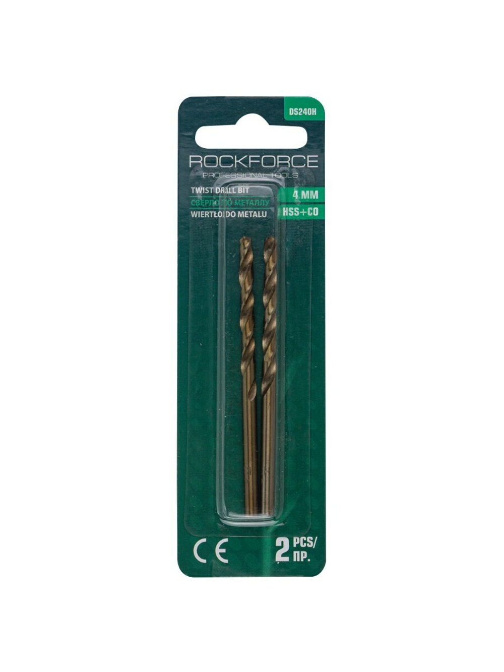 Сверло по металлу 4мм HSS+Co(2шт), в блистере RockForce##Rock FORCE RF-DS240H