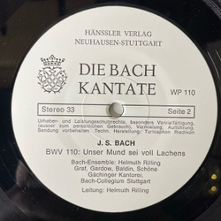 Винтажная виниловая пластинка LP Бах Кантаты Bach Ensemble, Helmuth Rilling, Die Bach Kantate, BWV 110 Unser Mund Sei Voll Lachens (Германия 1974)