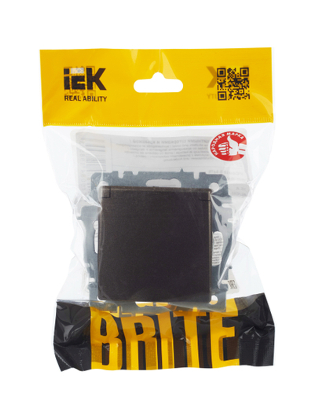 BRITE Розетка 1-местная с заземлением с защитными шторками и крышкой 16А IP20 РСбш10-3-БрТБ темная бронза IEK