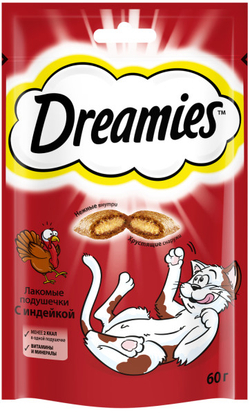 DREAMIES лакомые подушечки для кошек с индейкой 0,06кг