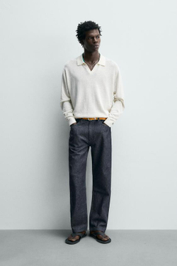 ZARA ДЖИНСЫ STRAIGHT FIT ИЗ ХЛОПКА И КОНОПЛИ, СИНИЙ