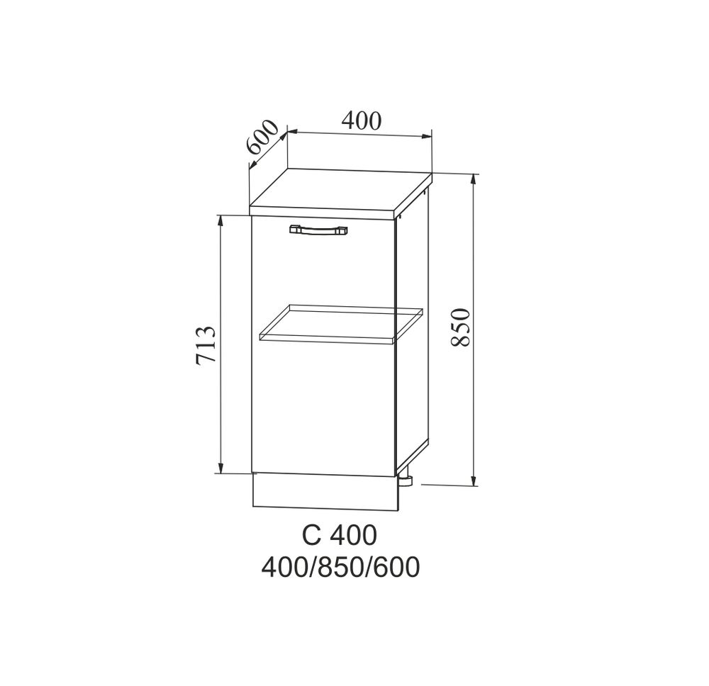 Корпус Шкаф нижний 850*400 (С 400) (серый), ДСВ Мебель