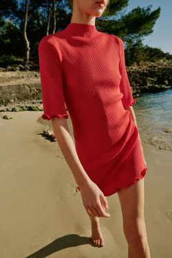 ZARA КОРОТКОЕ ПЛАТЬЕ В РУБЧИК, КОРАЛЛОВЫЙ/КРАСНЫЙ