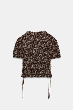 ZARA ТОП С ВЫШИВКОЙ, КОРИЧНЕВЫЙ/ЭКРЮ