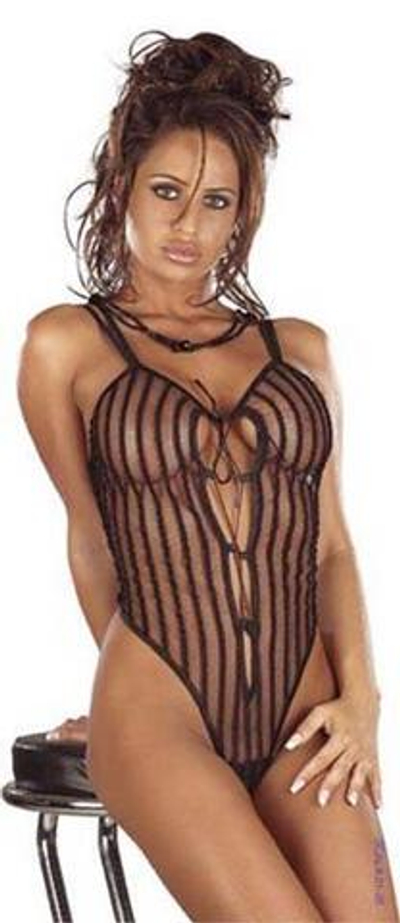 Полупрозрачное боди в полоску (Размер: L) (Цвет: черный)