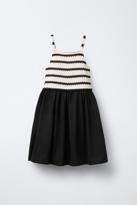 ZARA КОМБИНИРОВАННОЕ ПЛАТЬЕ С КРУЖЕВОМ КРОШЕ, ЧЕРНЫЙ