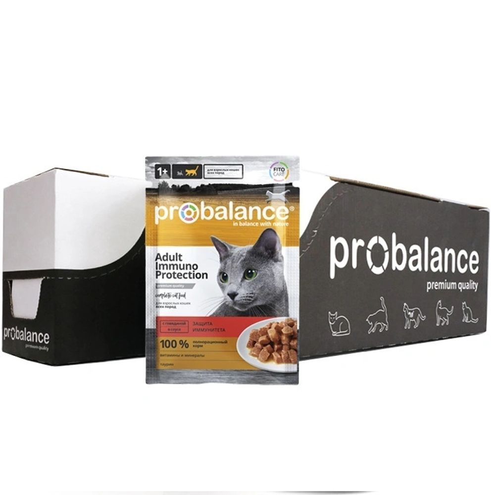 Влажный корм Pro Balance Adult Immuno для взрослых кошек, говядина, 25 шт x 85 г