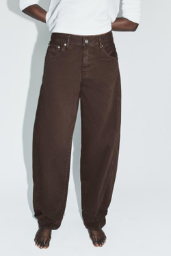 ZARA ДЖИНСЫ TRF BALLOON СО СРЕДНЕЙ ПОСАДКОЙ И ШЛЁВКАМИ, КОРИЧНЕВЫЙ