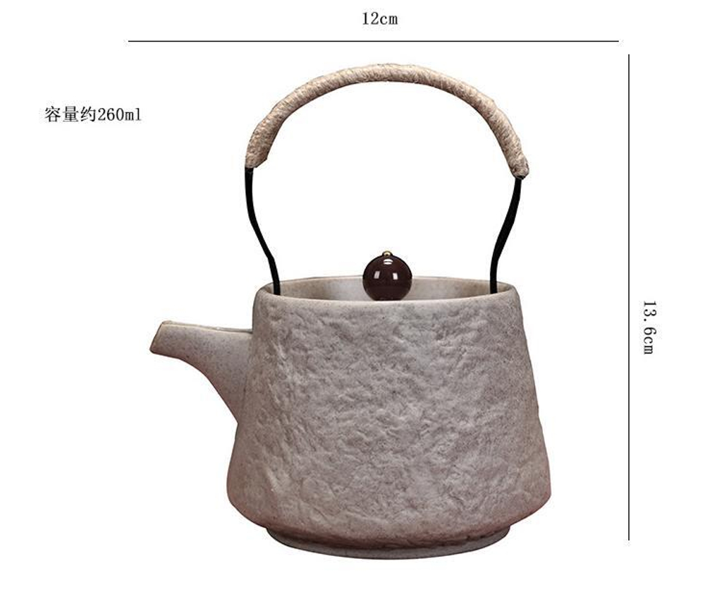 268106 Чайник серия-КРЕСТЬЯНСКАЯ "Каменный узор" h=13,6см, l=12см, 250мл, глина песочный