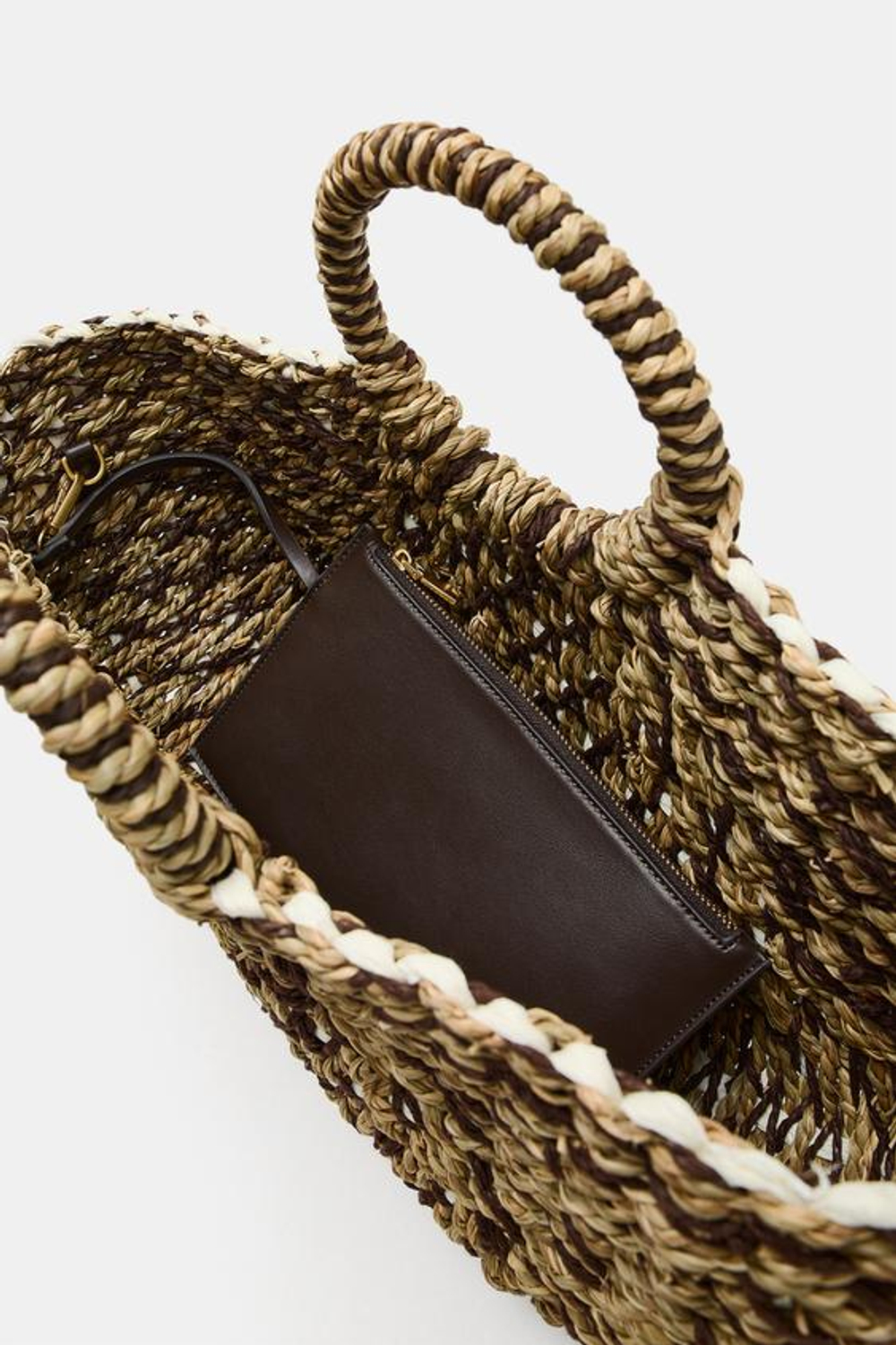ZARA ПЛЕТЕНАЯ СУМКА-КОРЗИНА, ДВУХЦВЕТНЫЙ