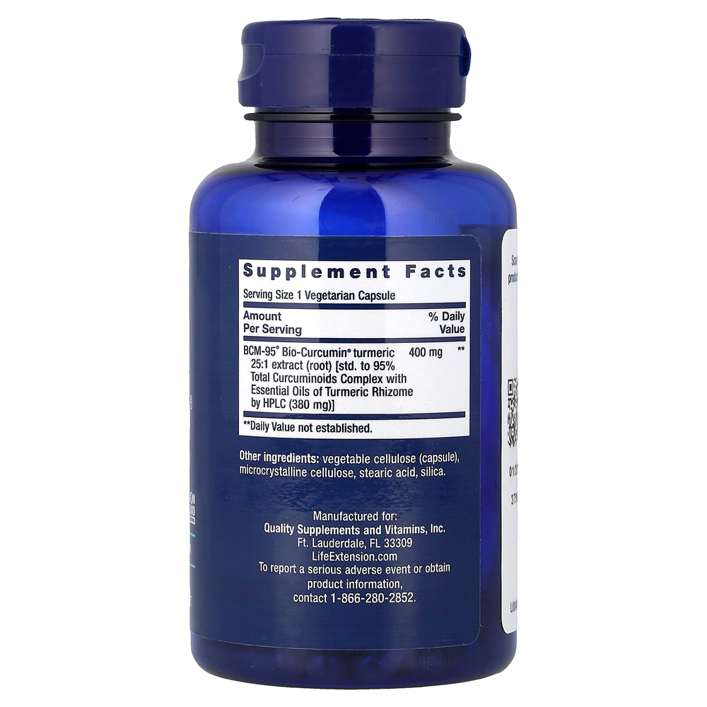 Life Extension, Super Bio-Curcumin®, экстракт куркумы, 60 вегетарианских капсул (400 мг в 1 капсуле)
