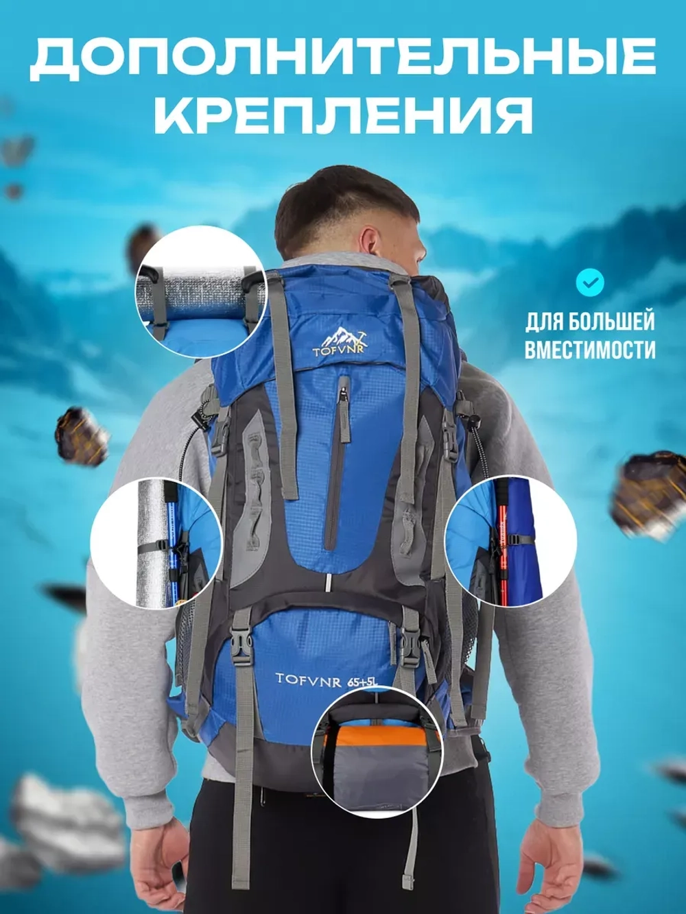 Рюкзак туристический походный 70л для путешествий